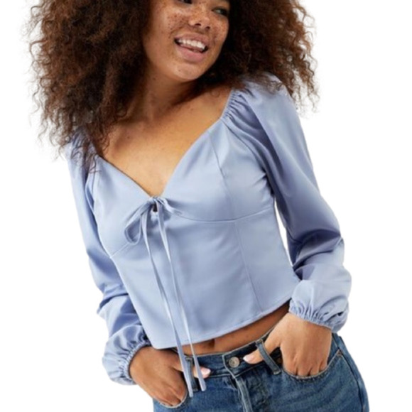 PacSun Tops - 𝅺nwt PacSun KENDALL & KYLIE Blue Long Sleeve Bustier Tie Front Top - Small